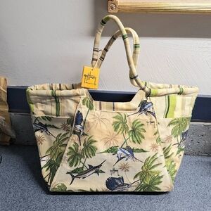 Guy Harvey Blue Marlin & Palm Fresco Canvas Tote Bag/ Shoulder bag, NWT